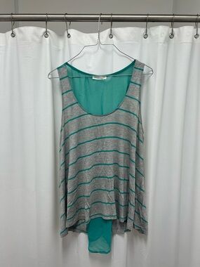 NWOT Striped Gray & Teal Sleeveless Tank with Teal Back Panel